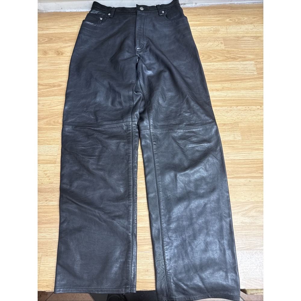 Vintage Polo Ralph Lauren Black Leather Moto Pants 32x31 See Pics. No Tag. Y2K